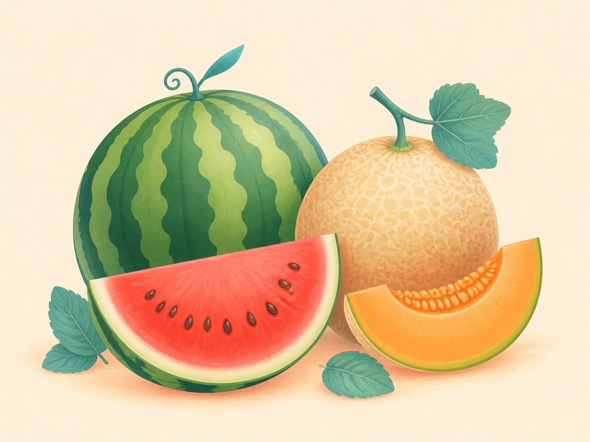 Fruitvolk-illustratie met meloenen
