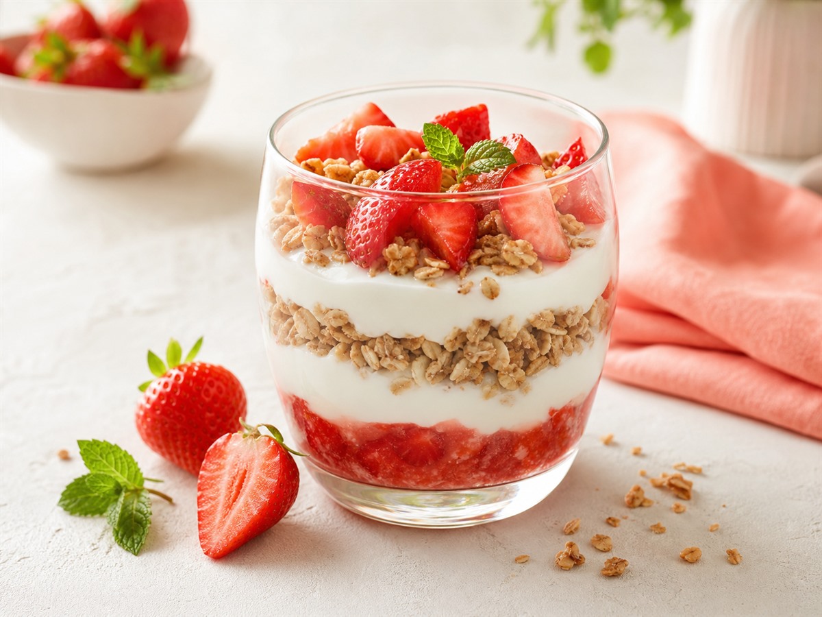 aardbei yoghurt ontbijtglas